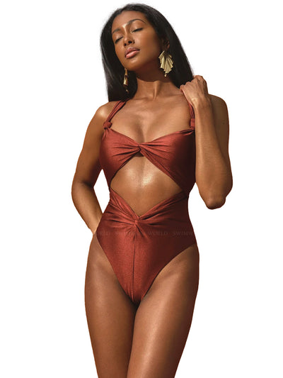 Andrea Iyamah: Rora Cut Out One Piece Swimsuit (S2304-CHOCO)