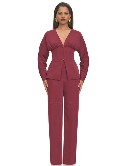 Andrea Iyamah: Gia Corset Blazer-Sita Corset Pants (F23T2B-PLUM-F23S3B-PLUM)