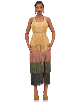 Andrea Iyamah: Neme Fringe Midi Dress (R24D11)