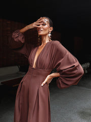 Andrea Iyamah: Zerra Bubble Sleeve Jumpsuit (ZERRA-CFFE-JPMST)
