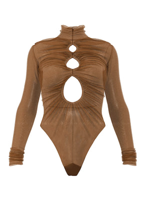 Andrea Iyamah: Salle Mesh Bodysuit (SALLE-CAMEL-BDST)