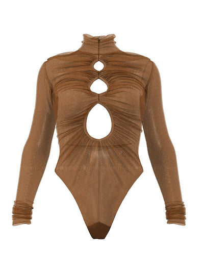 Andrea Iyamah: Salle Mesh Bodysuit (SALLE-CAMEL-BDST)