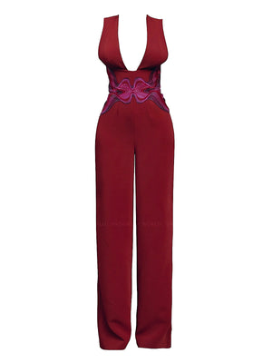 Andrea Iyamah: Mila Fringe Jumpsuit Regular (MILA-WINE-JMPST)