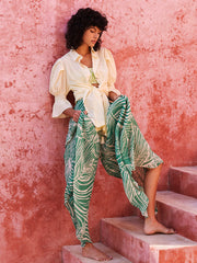 Palmacea: Printed Pleated Palazzo Pants (PRPLPAP-IGUA2)