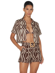 Palmacea: Ama Printed Shirt-Zubi Printed Shorts Bikini (AMAPRI-CONG-ZUBIPR-CONG)